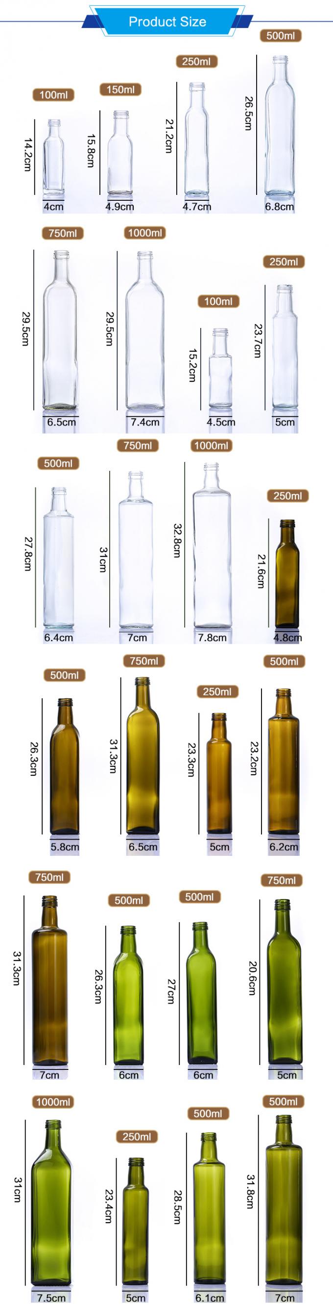 পুনর্ব্যবহারযোগ্য 250Ml 500Ml 750Ml রান্নাঘর স্কয়ার ভিনেগার গ্লাস ক্যাপ সহ জলপাই তেল বোতল 0