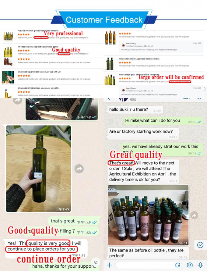 500 মিলি 750 মিলি স্কয়ার ফ্ল্যাট অলিভ অয়েল গ্লাস বোতলগুলি কর্ক বা স্ক্রু ঢাকনা সহ 4
