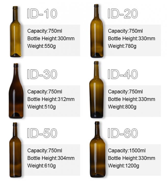 ওডিএম রঙিন গ্লাস ওয়াইন বোতল 500ml 700ml 750ml 1500ml 1