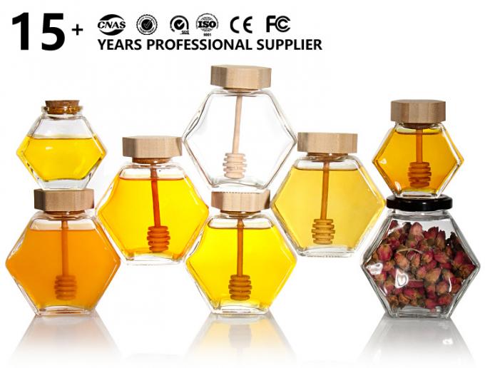 খালি 100Ml 380Ml হেক্সাগোনাল মধু পাত্র গ্লাস মধু জার ডিপার সঙ্গে 0