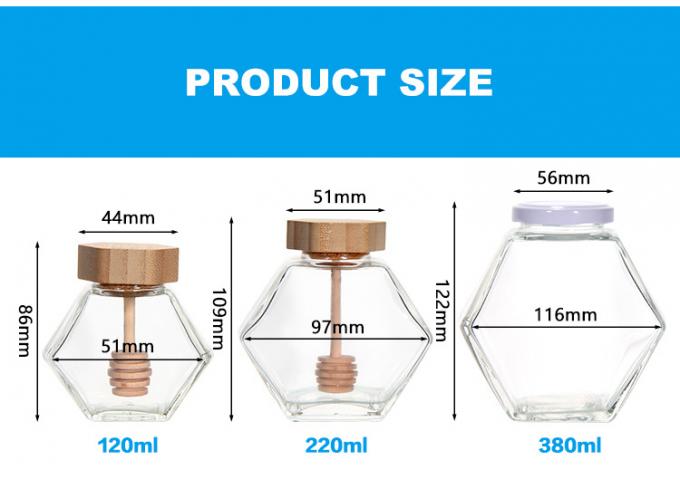 খালি 100Ml 380Ml হেক্সাগোনাল মধু পাত্র গ্লাস মধু জার ডিপার সঙ্গে 3