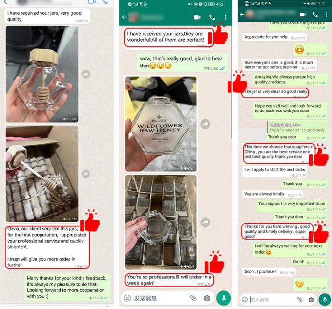 100 মিলি 220 মিলি হেক্সাগোনাল গ্লাস ফুড জারস লিড সহ মধুর জন্য ডিপার 9