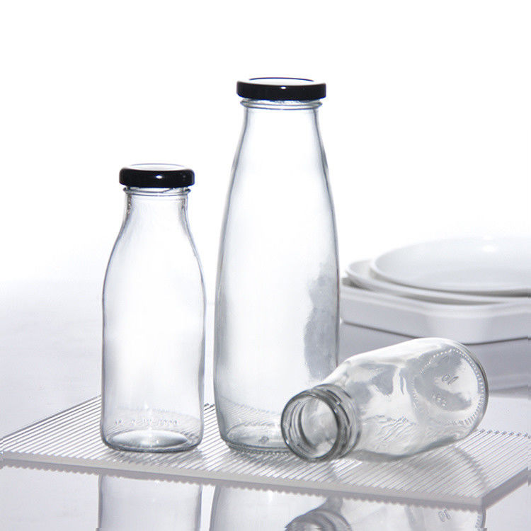 OEM 250ml 500ml 1000ml 2 লিটার গ্লাস দুধের বোতল জগ ফুড গ্রেড গোলাকার আকৃতির