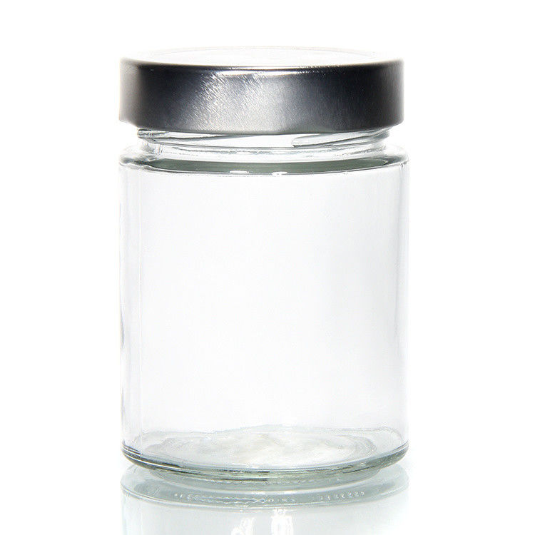 তাপ প্রতিরোধের বৃত্তাকার 45ml 5Oz 6Oz 8Oz হার্মেটিক গ্লাস স্টোরেজ জার টিনপ্লেট ঢাকনা সহ খাদ্য সঞ্চয়