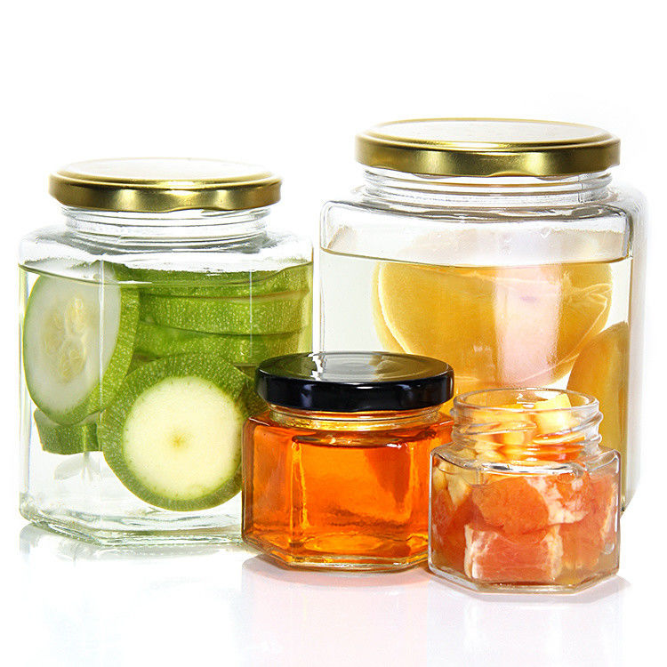 কাস্টমাইজড হাউজিং সংরক্ষণ করুন Pickle গ্লাস ক্যান জার Hexagonal ফ্রিজিং গ্লাস জার জন্য রান্নাঘর