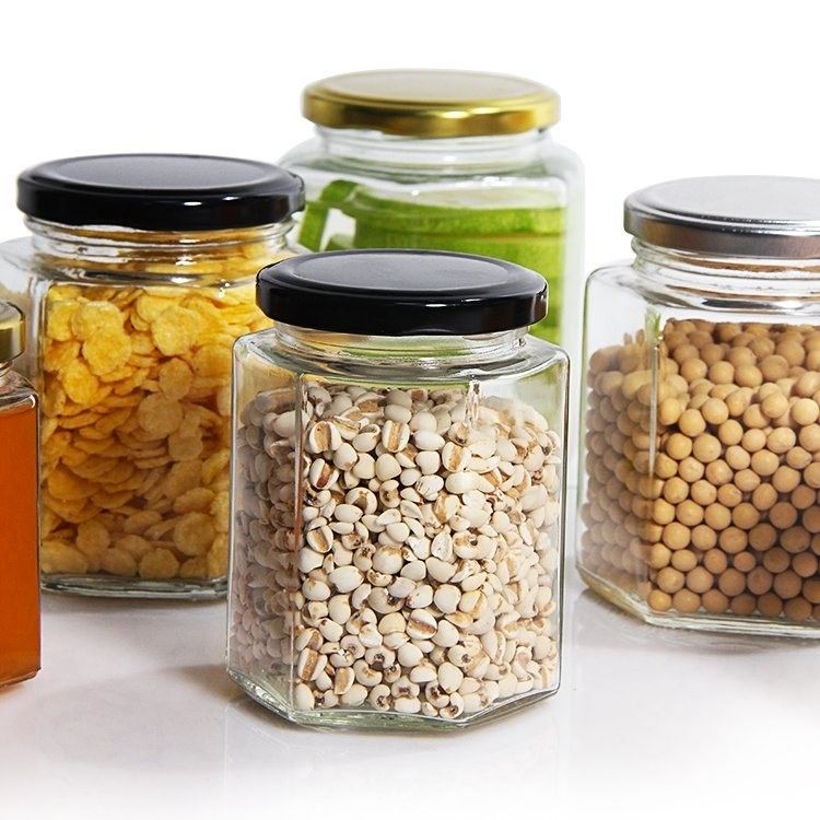 কাস্টমাইজড হাউজিং সংরক্ষণ করুন Pickle গ্লাস ক্যান জার Hexagonal ফ্রিজিং গ্লাস জার জন্য রান্নাঘর