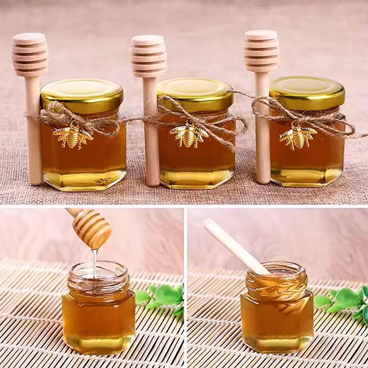 কাস্টম লেবেল হেক্সাগন আকৃতি 100ml 180ml 380ml মধু গ্লাস জার জন্য অলিভ ফলের জ্যাম