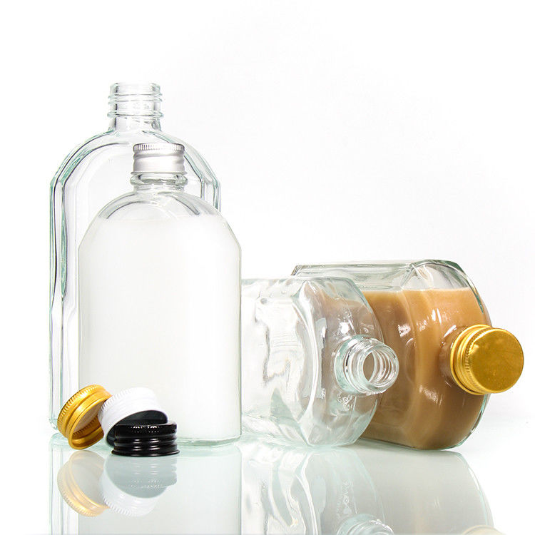 ব্যক্তিগতকৃত কাস্টম 350Ml 500Ml ফ্ল্যাট স্বচ্ছ মদ গ্লাস ফ্ল্যাট বোতল অ্যালুমিনিয়াম ঢাকনা সঙ্গে