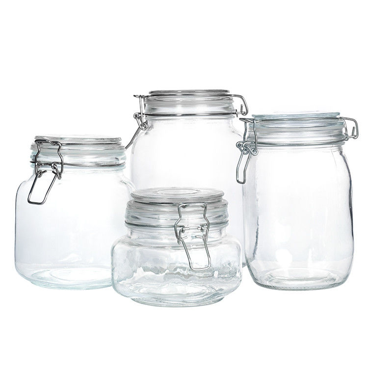 ধাতব বাকল ক্লিপ ঢাকনা সহ স্বচ্ছ শর্ট টাইপ 100ml 150ml 200ml গ্লাস পিকল বটার জার