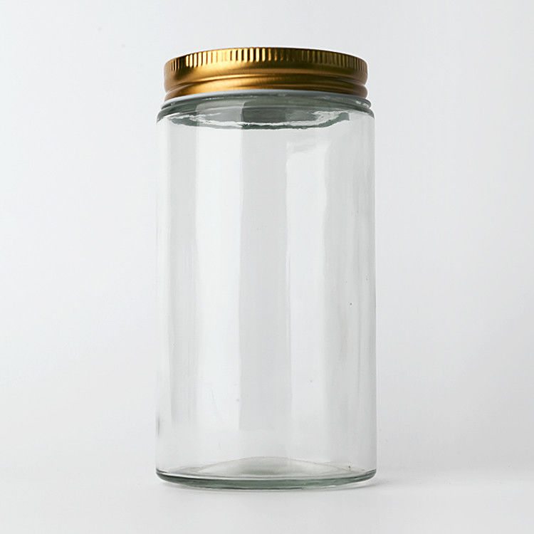 কারখানার সরবরাহ 8oz 12oz খালি পরিষ্কার মিষ্টি বৃত্তাকার পাত্রে স্বর্ণের ধাতু lids সঙ্গে গ্লাস জার